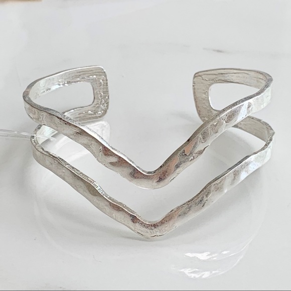 Last One Hammered Chevron Cut Cuff Bracelet. - Picture 2 of 3